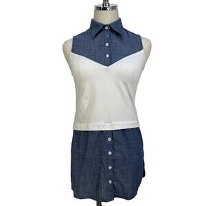 Finley Women's Chambray Layering Shirt Tank Top XS Blue White